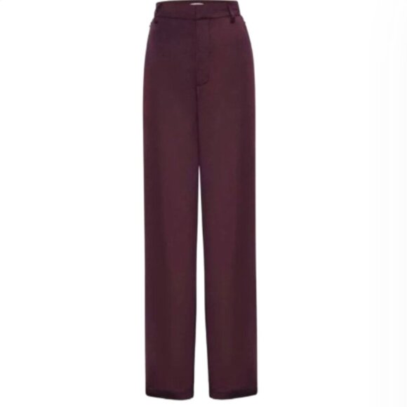 Good American Burgundy Washed Satin Straight Leg Pants - 4  NWOT - Picture 1 of 5